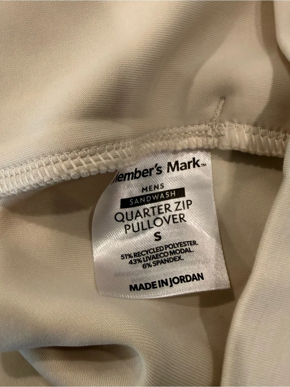 Member’s Mark Men’s Sandwash Quarter Zip Pullover Cream Small NWT